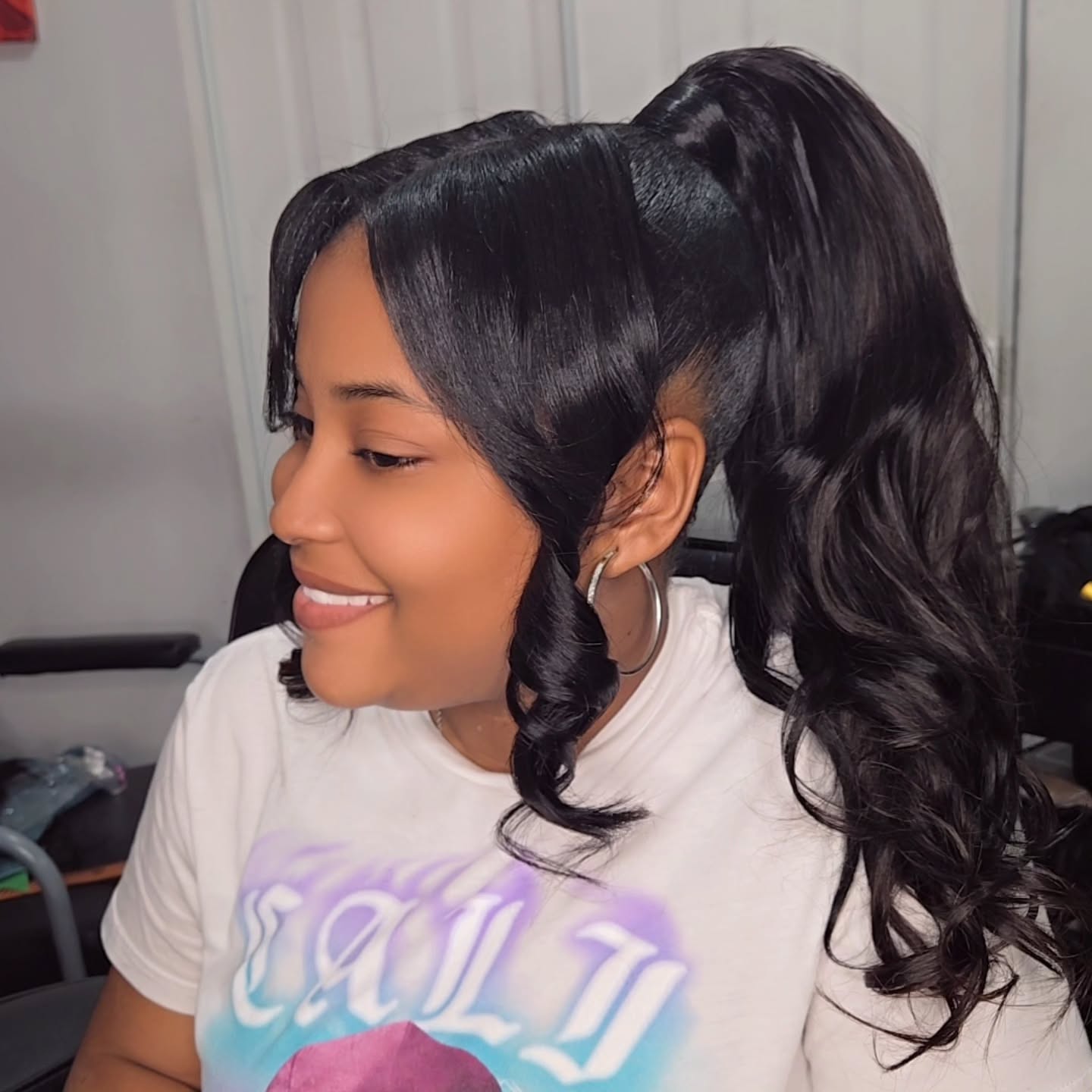 High Ponytail with Body Waves and Curtain Face Pieces