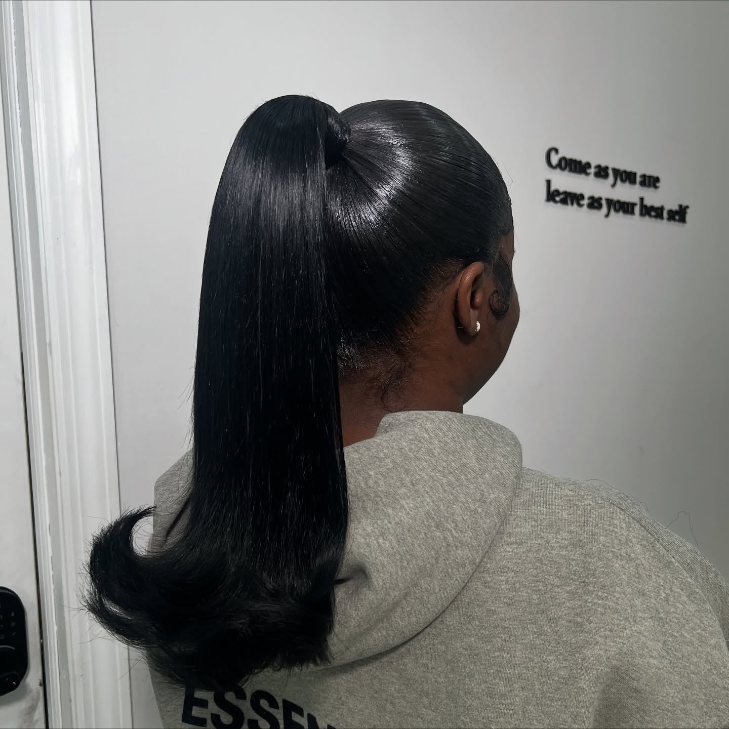 High Sleek Ponytail with Long Straight Black Extensions
