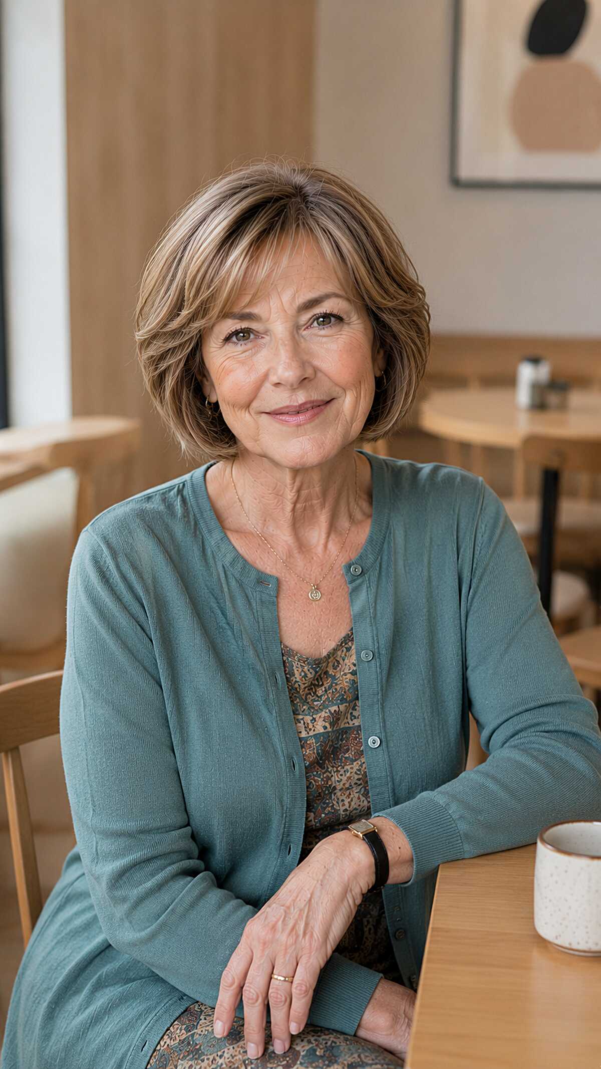 Layered bob with caramel face-framing highlights