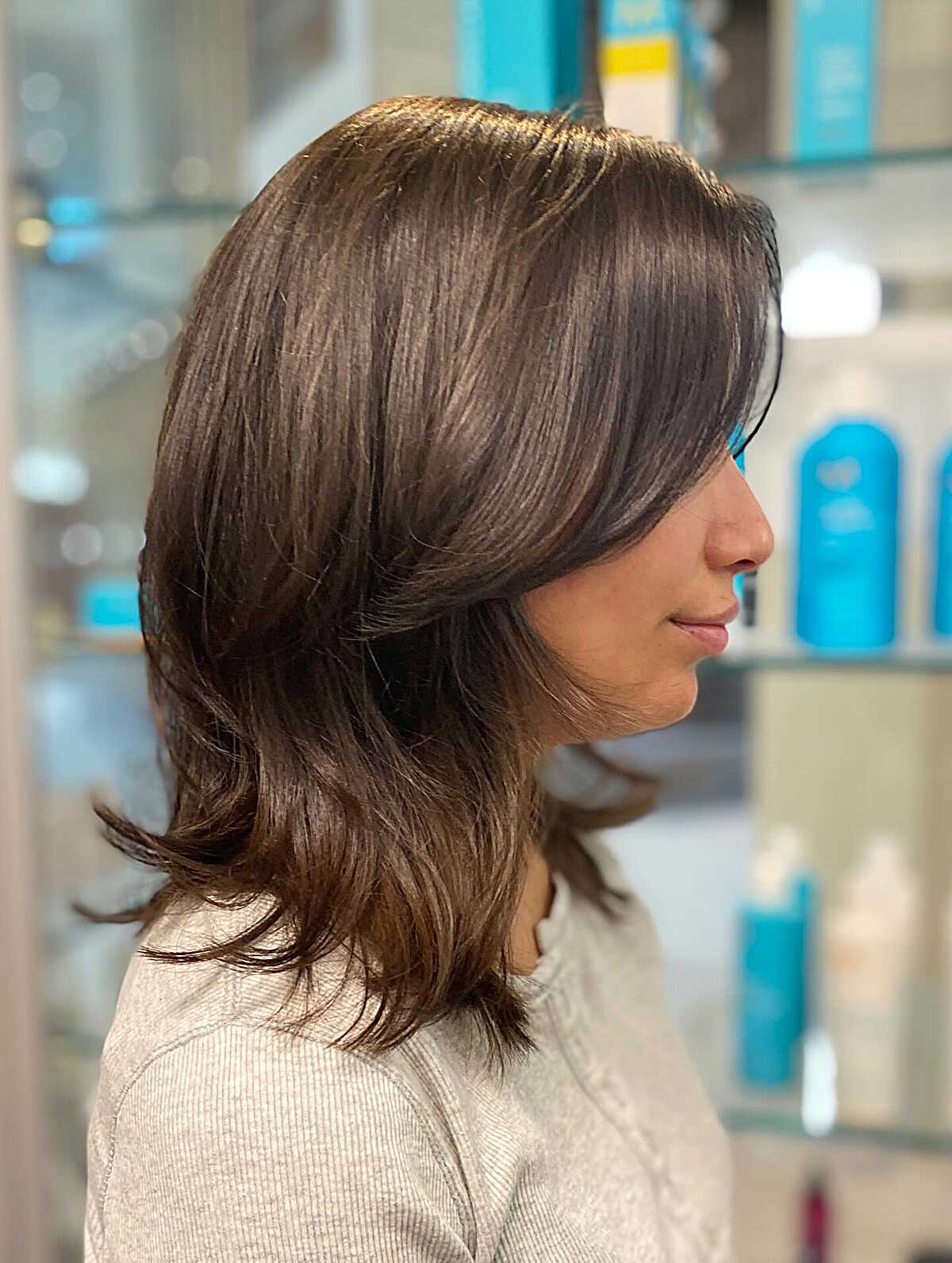 Polished chocolate brown mid layers with curtain fringe