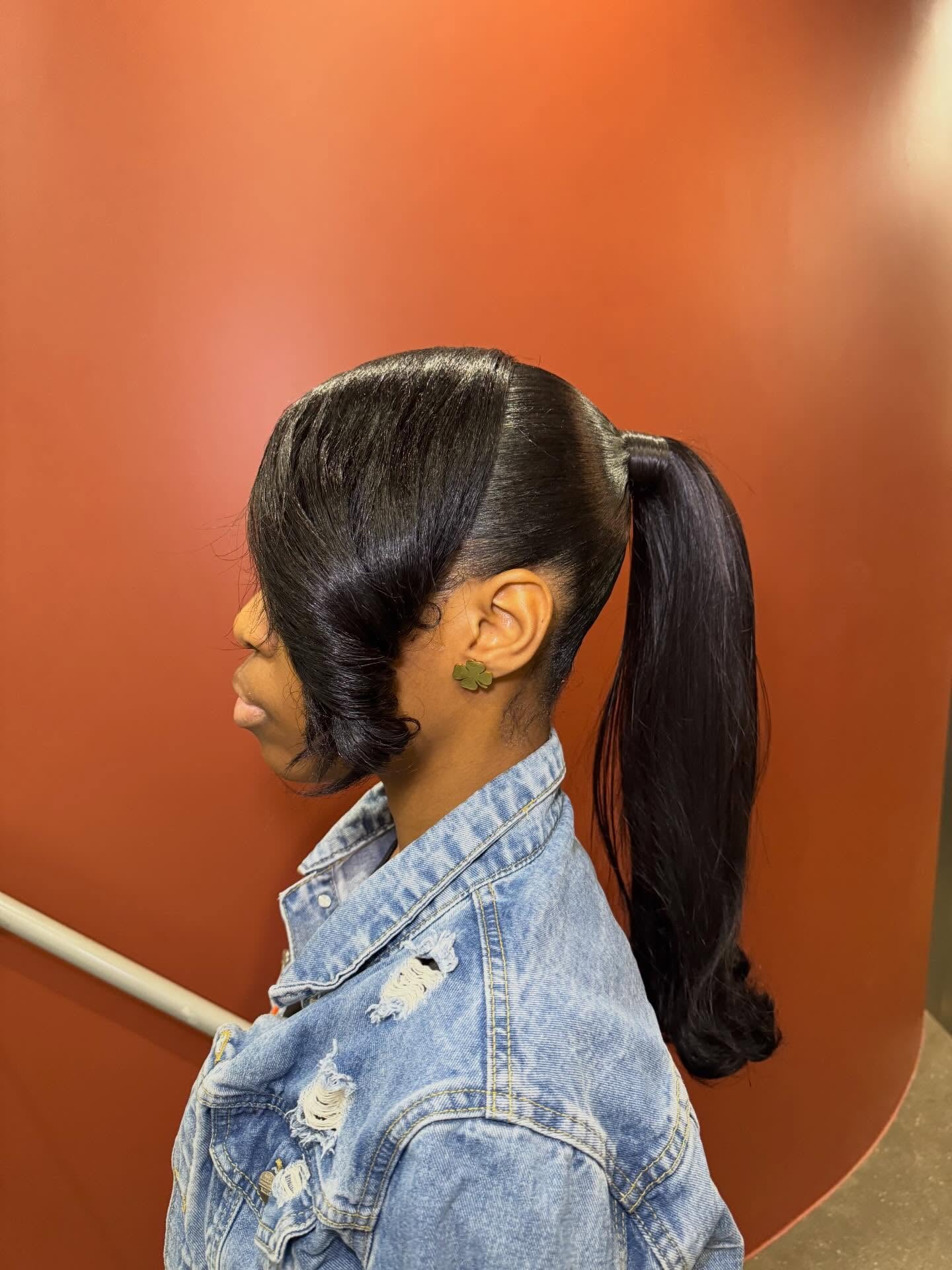 Mid Ponytail with Swooped Side Bang and Volume