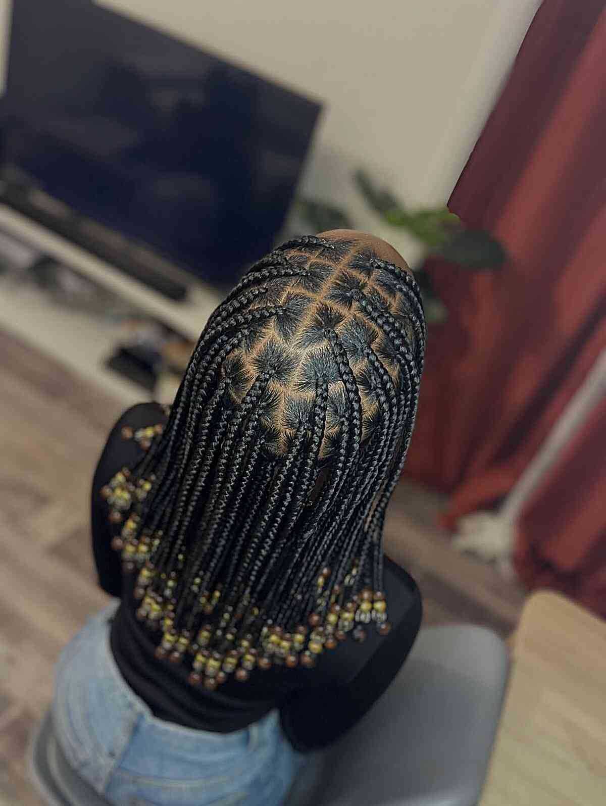 Stylish Small Knotless Braids with Beaded Ends