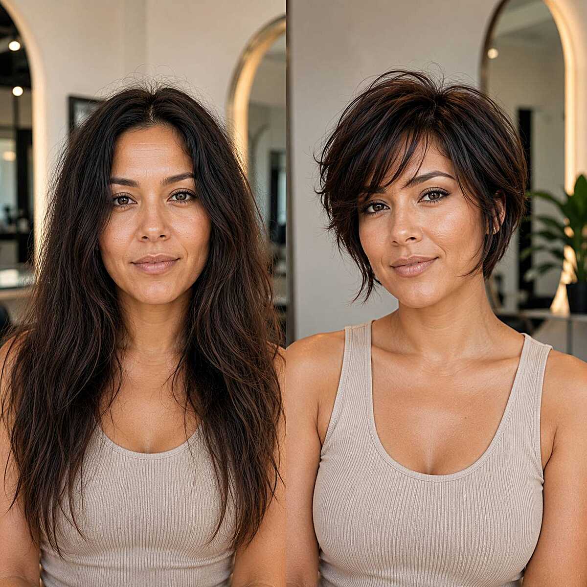 Before and after cloud cut transformation from long to short