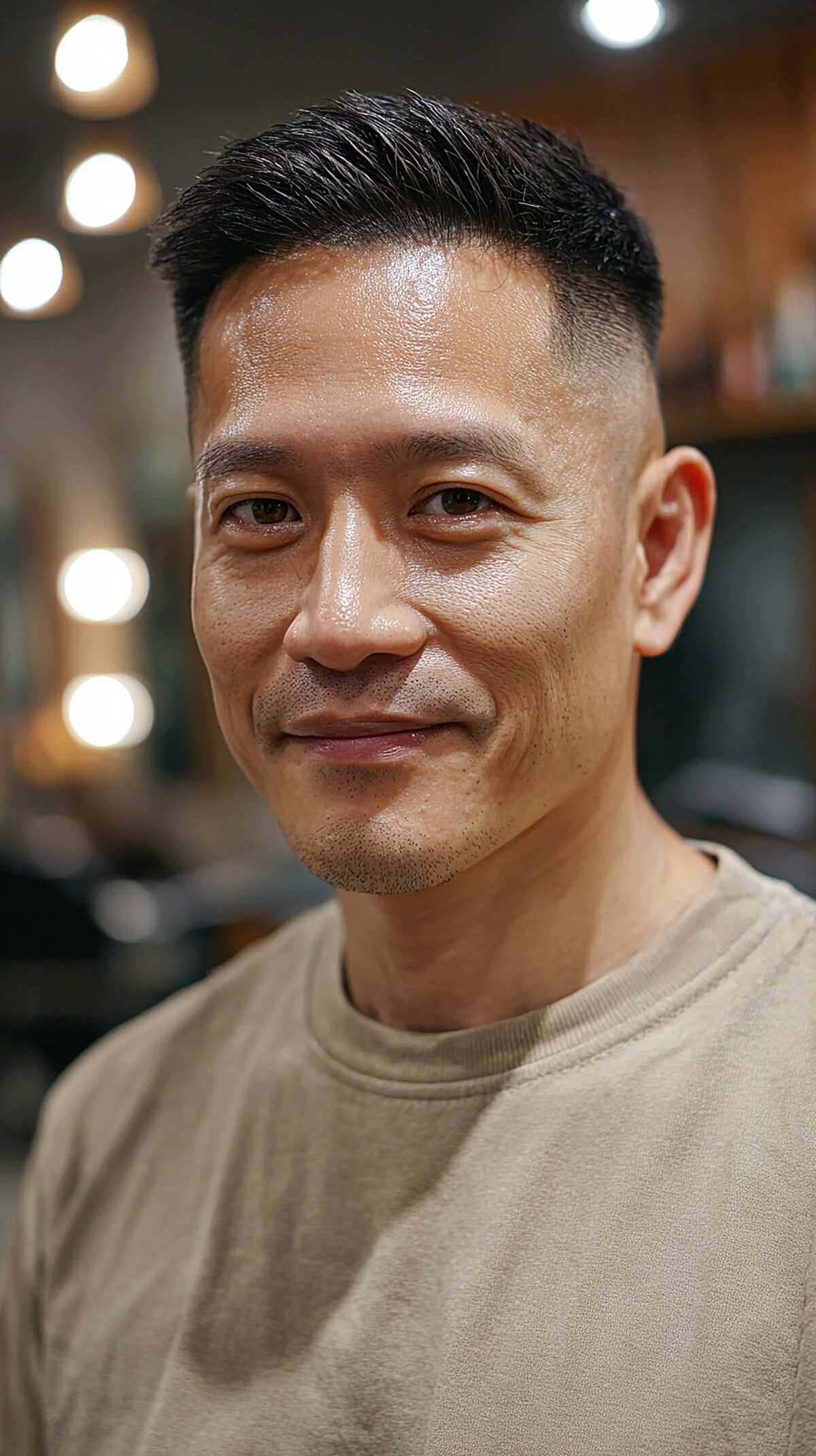 Short side part haircut with a clean low fade