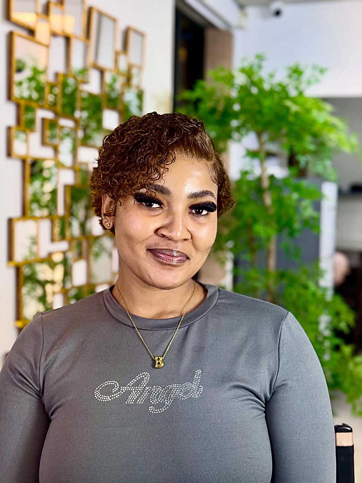 Short Tapered Curly Crop in Warm Copper