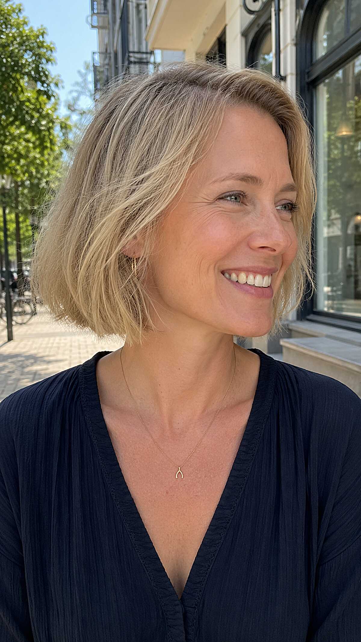 Natural blonde lived-in bob with soft texture
