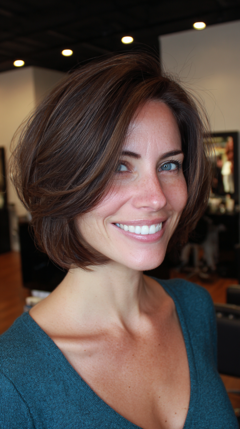 Polished dark brunette short bob with volume