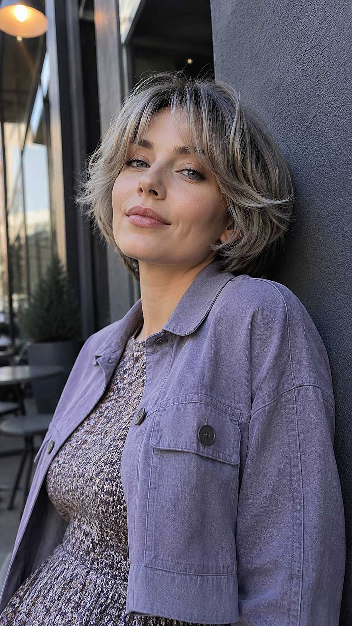 Ash blonde cloud bob with silver tones and soft texture