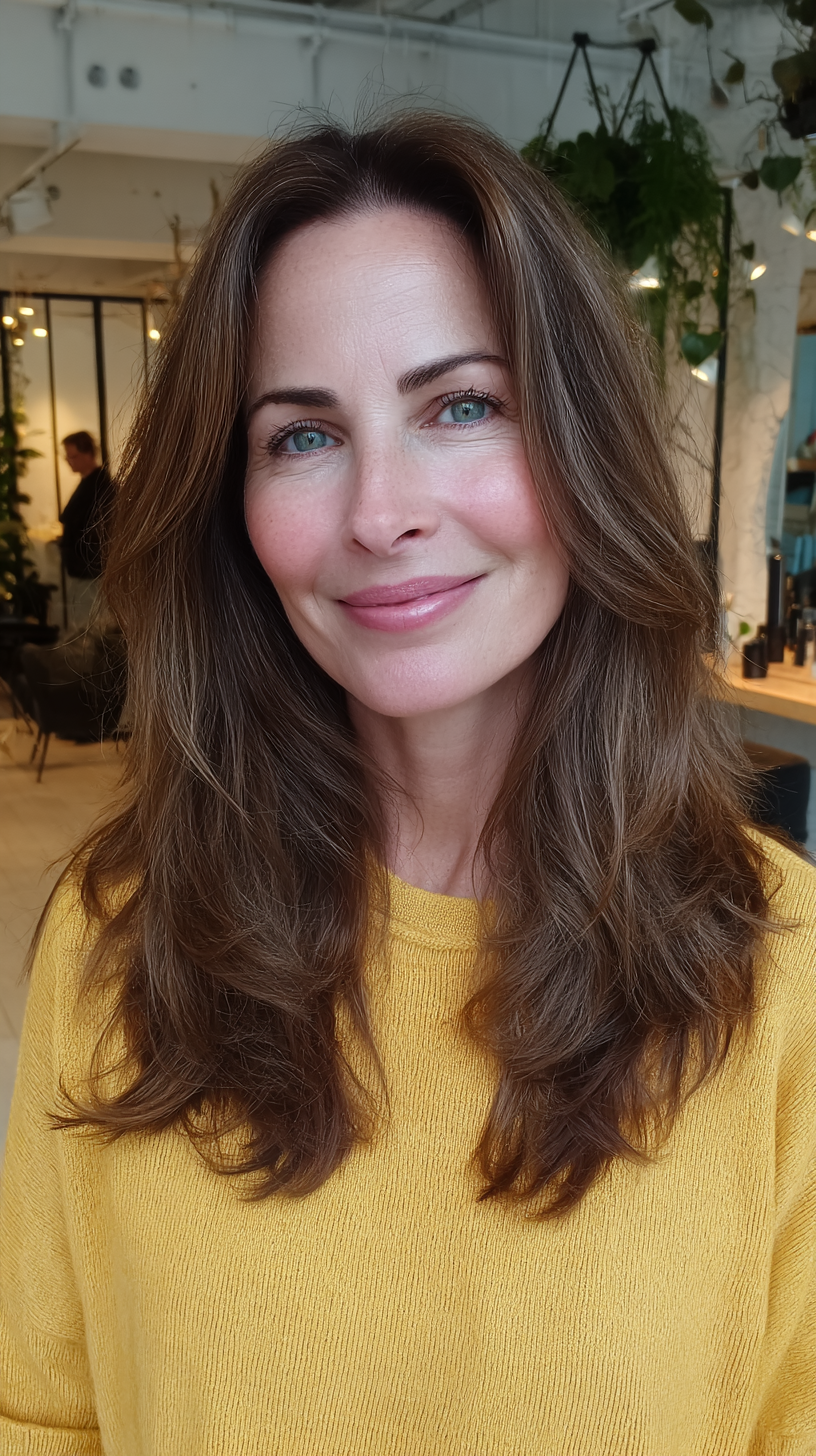 Soft brunette waves with relaxed glamorous volume