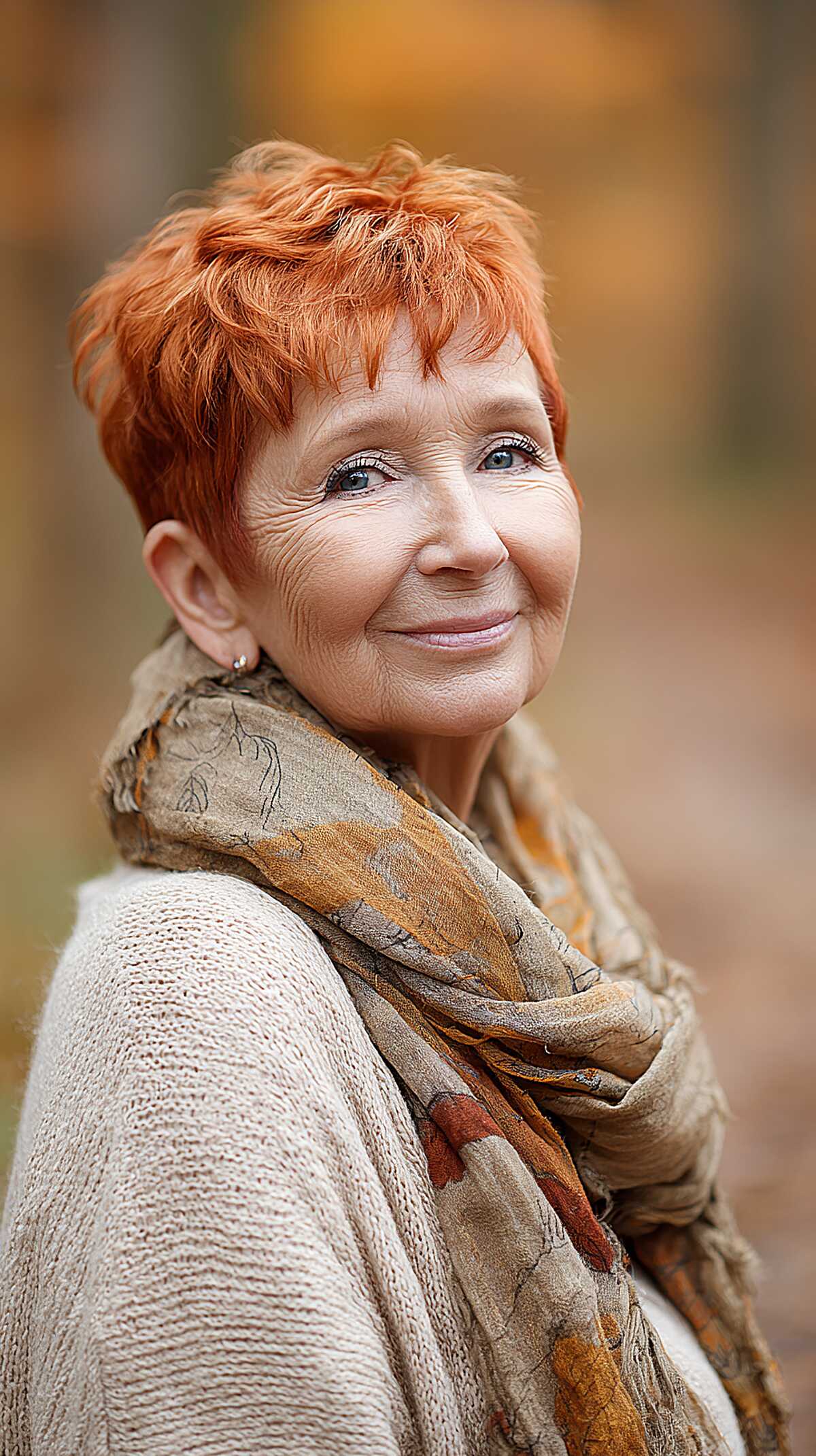 Tousled Pumpkin Orange Pixie with Soft Layers