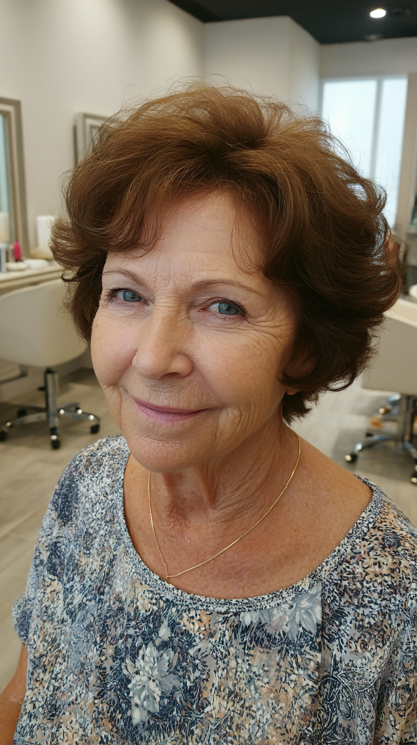 Chestnut bixie with feathered layers and full crown