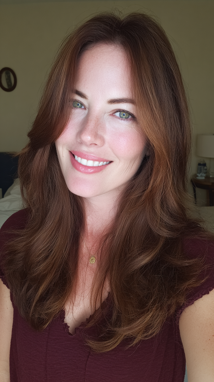 Warm chestnut brown long hair with soft layers