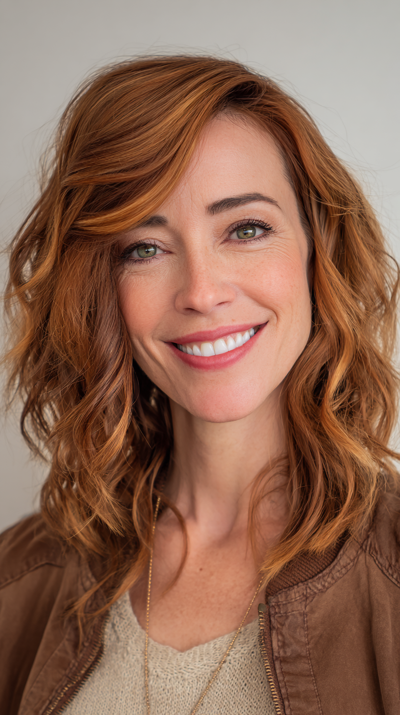 Warm copper waves with natural wavy texture