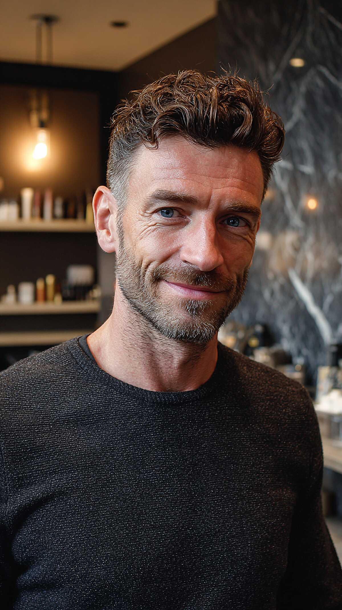Wavy quiff haircut with natural texture and movement