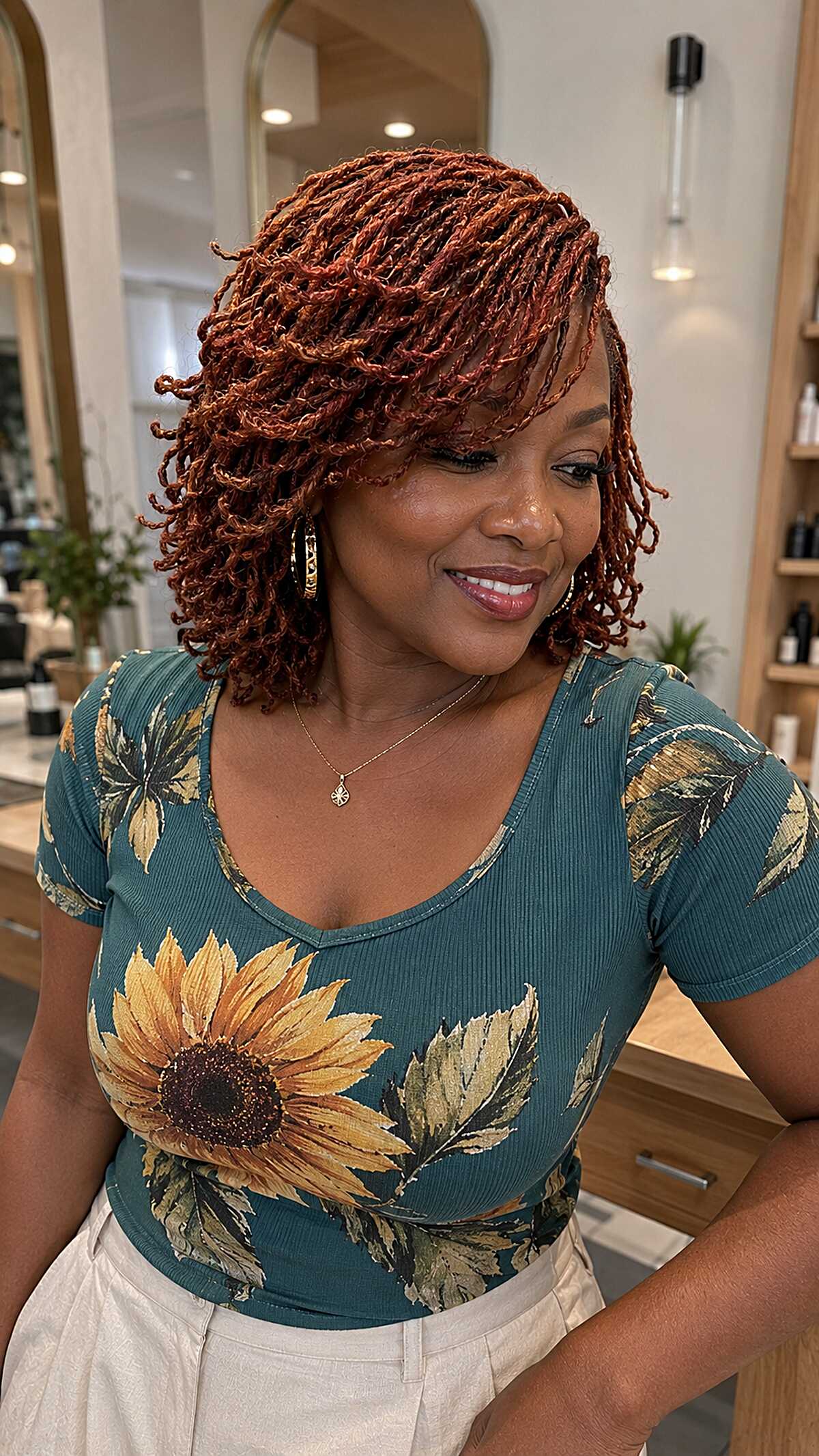 All-Over Copper Locs with Side-Swept Volume