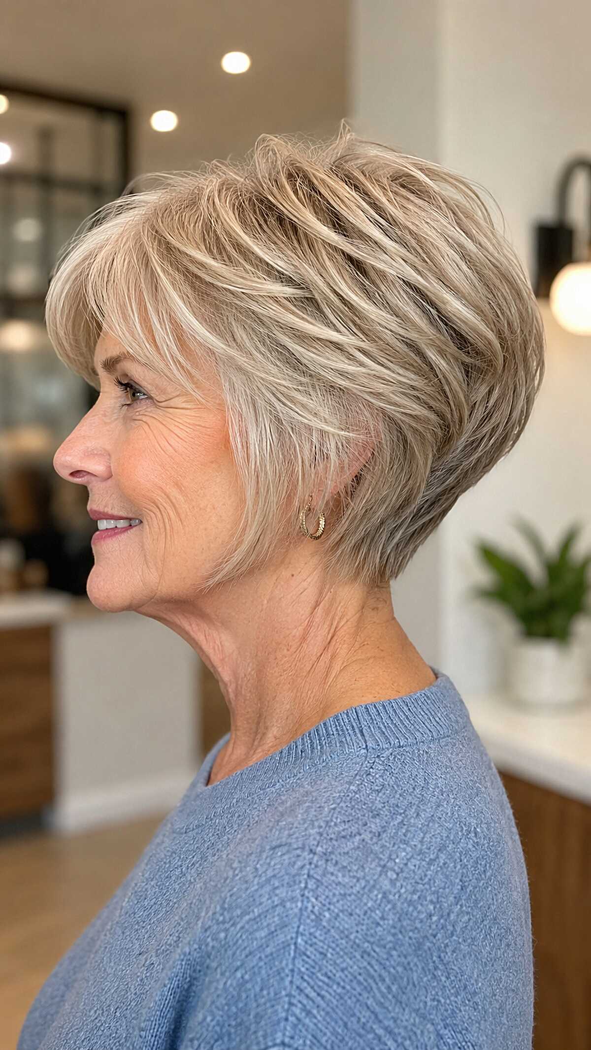 Ash blonde layered wedge with tapered nape