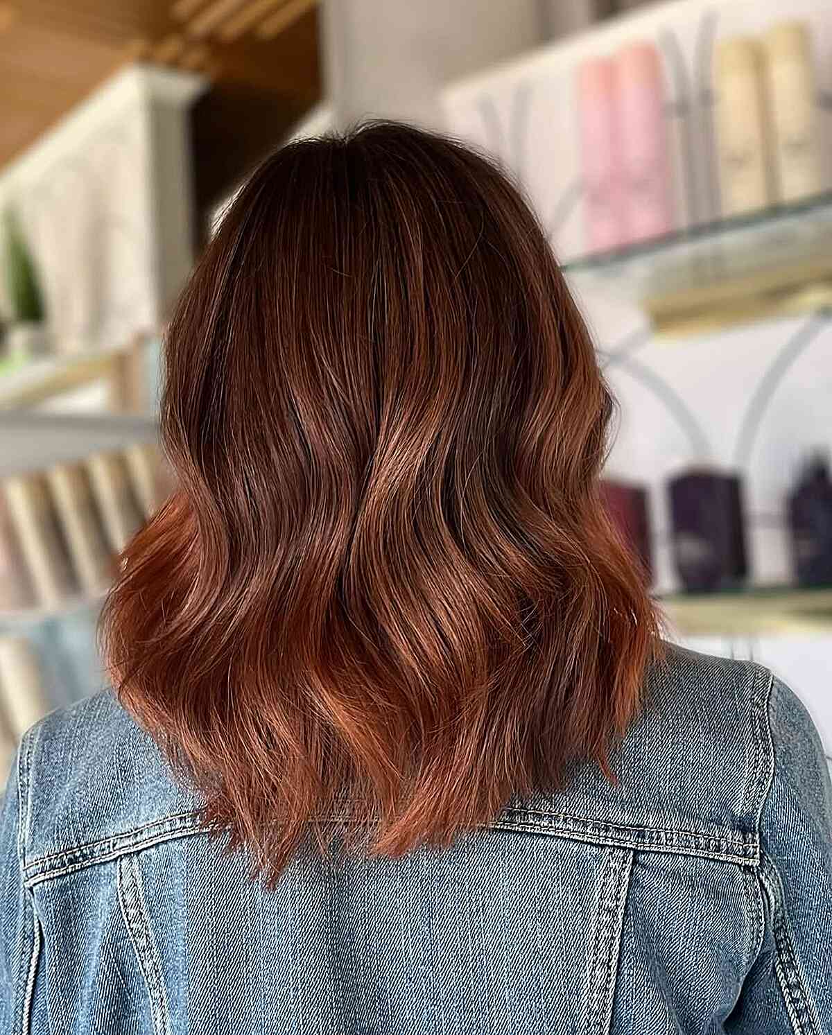 Beautiful Auburn Balayage with Soft Waves