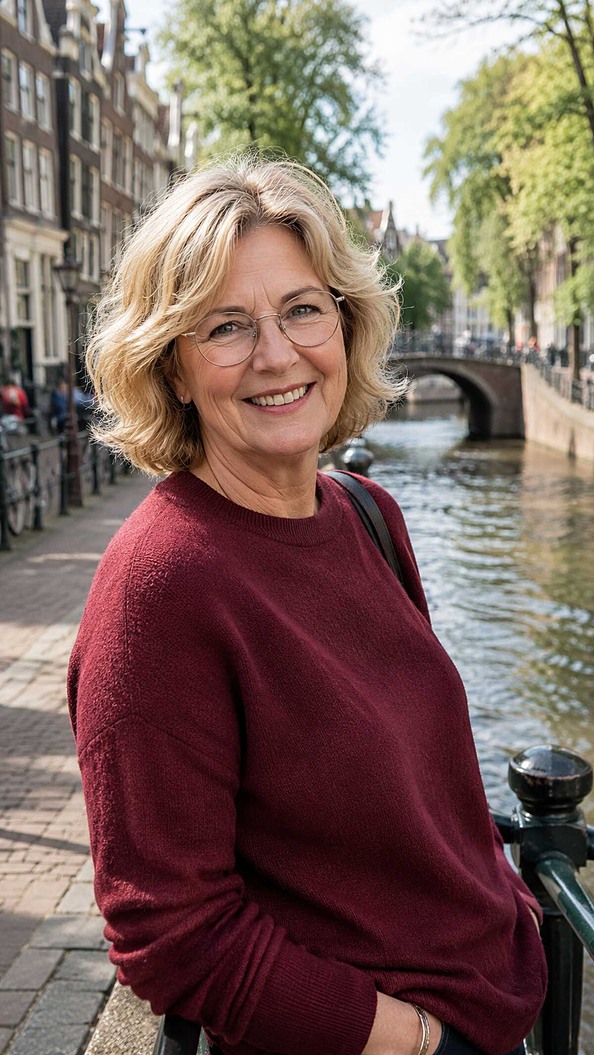Blonde Wavy Bob with Natural Texture and Round Glasses