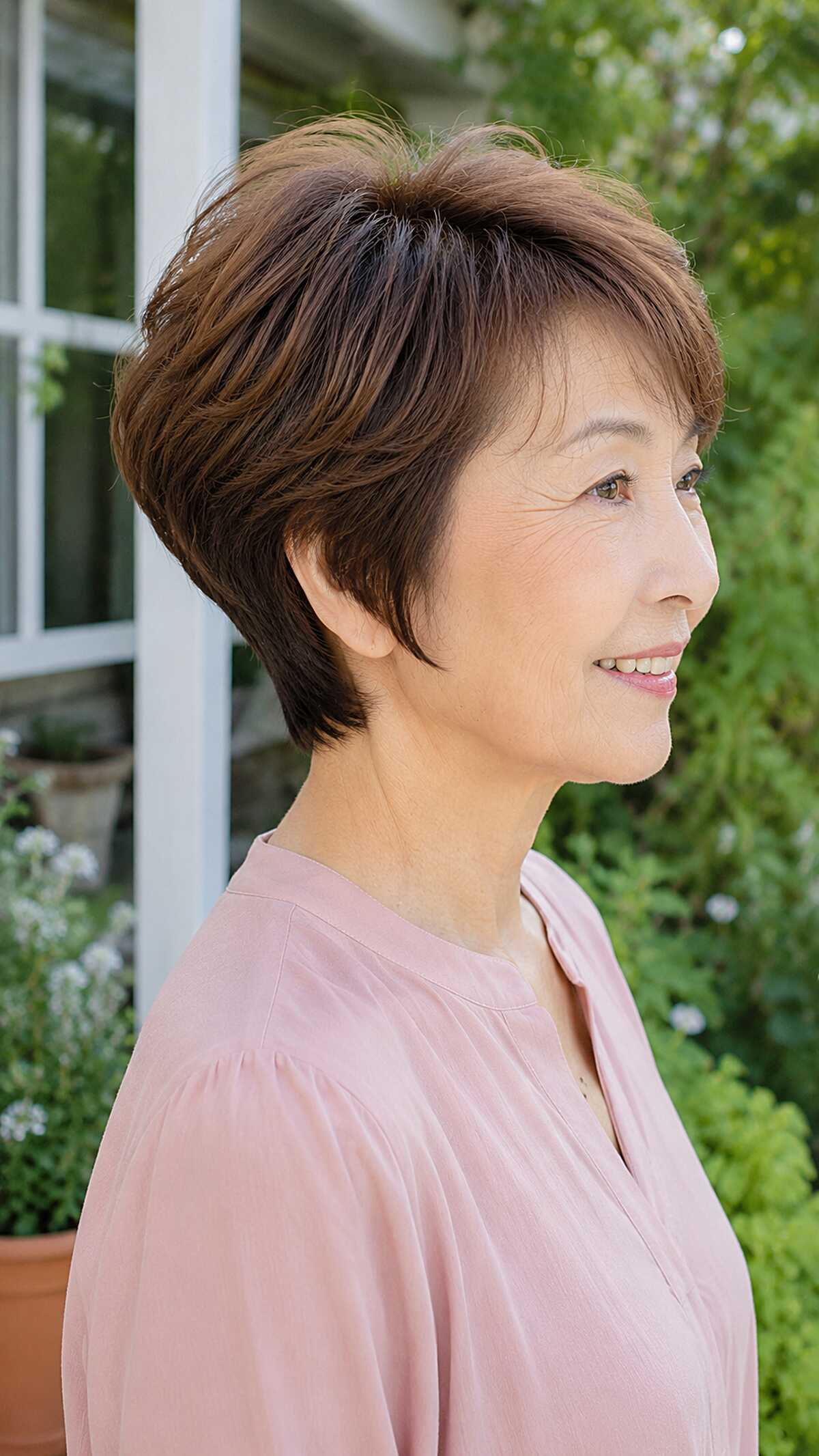 Brunette tapered pixie wedge with soft layers