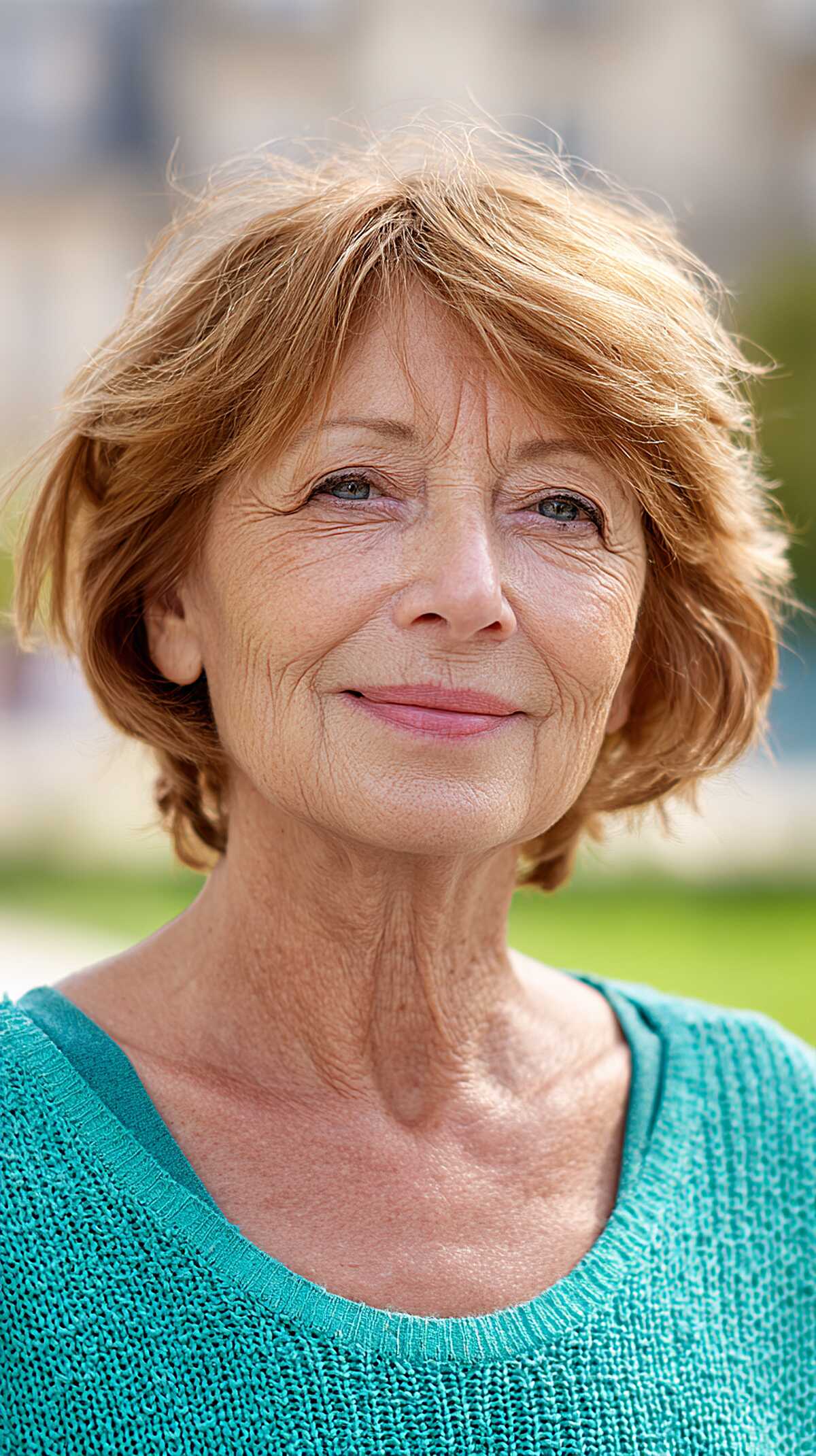 Chin-Length Copper Blonde Bob with Windswept Layers