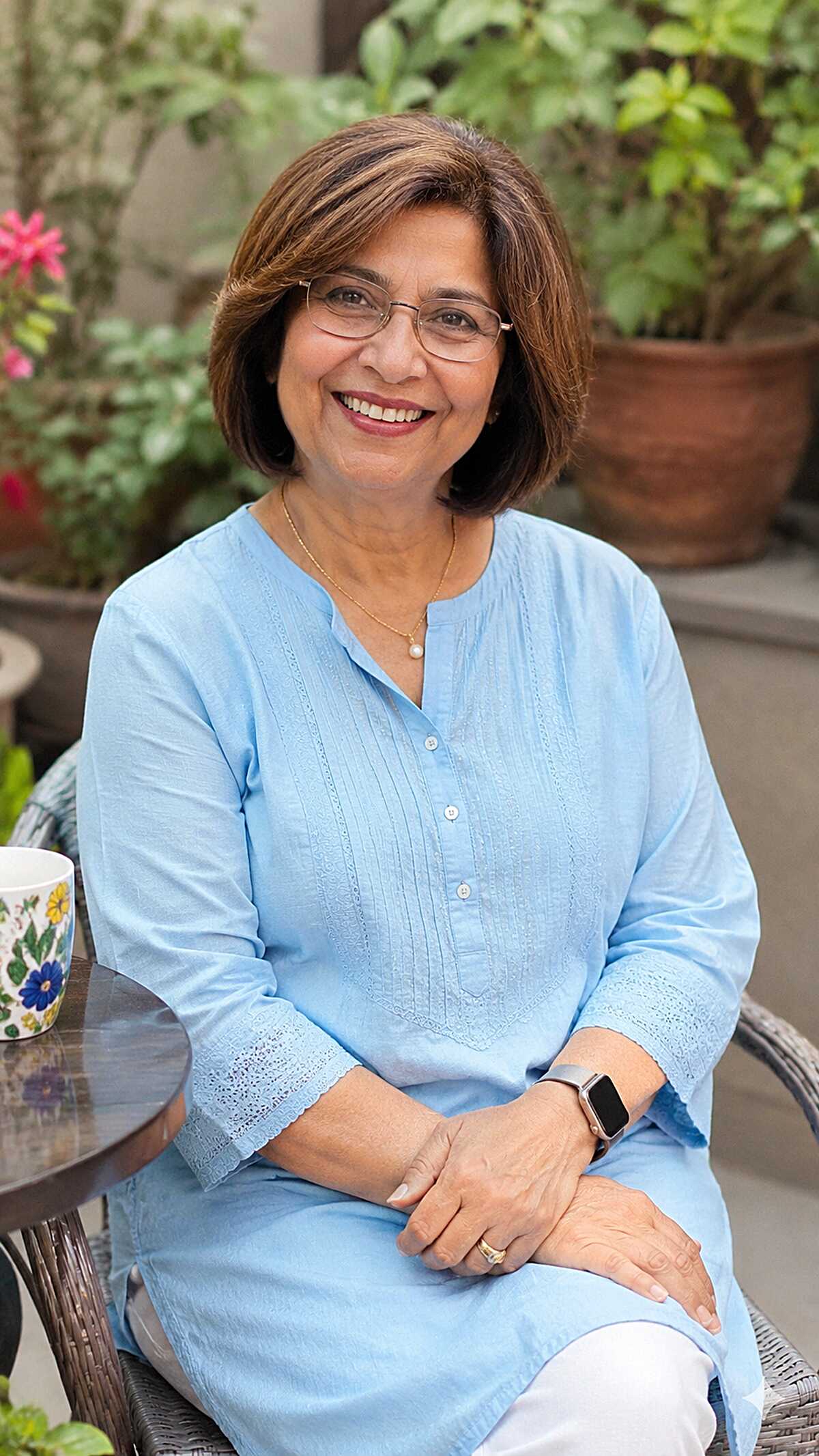Classic Chin-Length Brunette Bob with Rimless Glasses