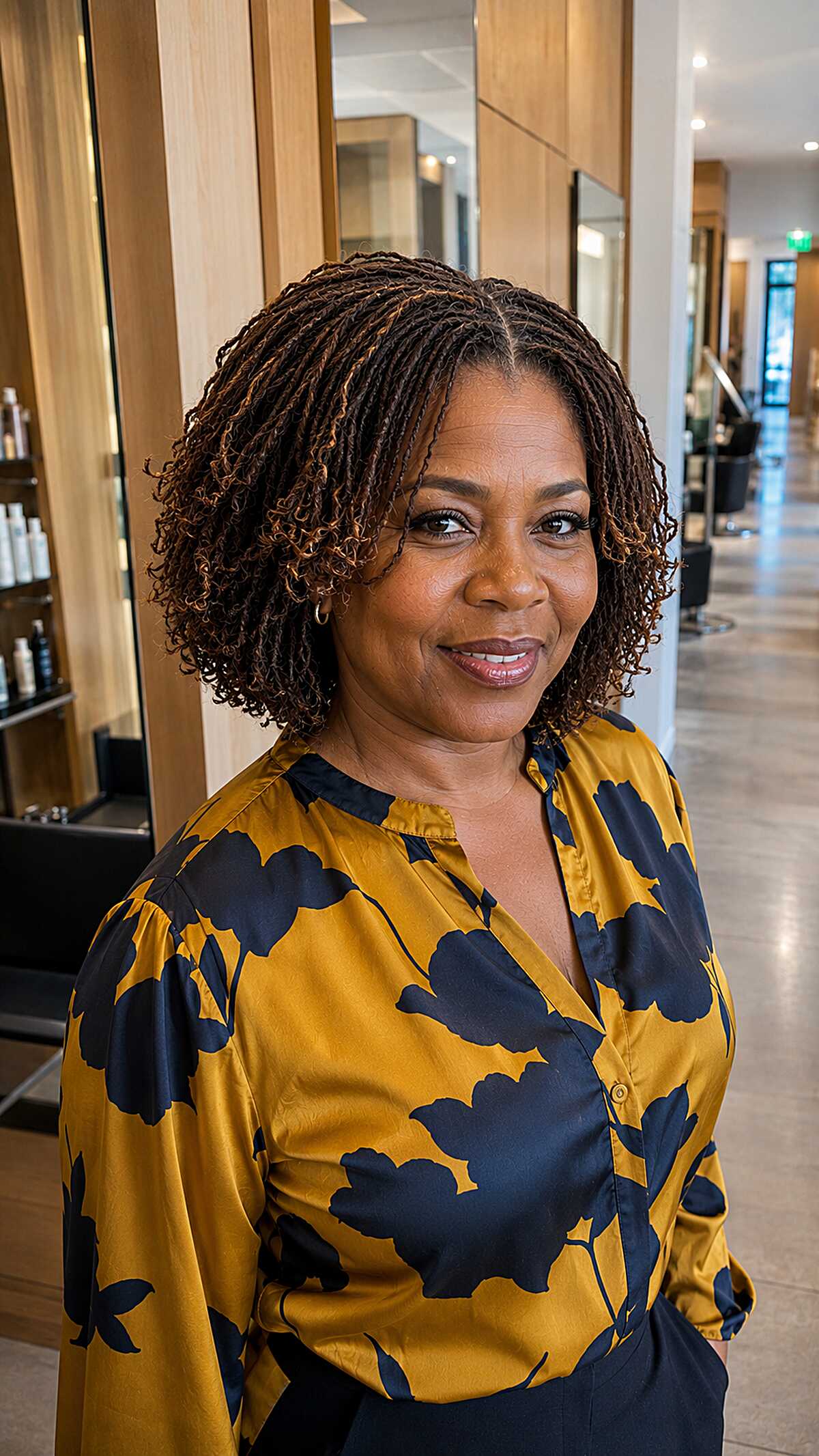 Classic Curly-Ended Bob Locs in Warm Brown