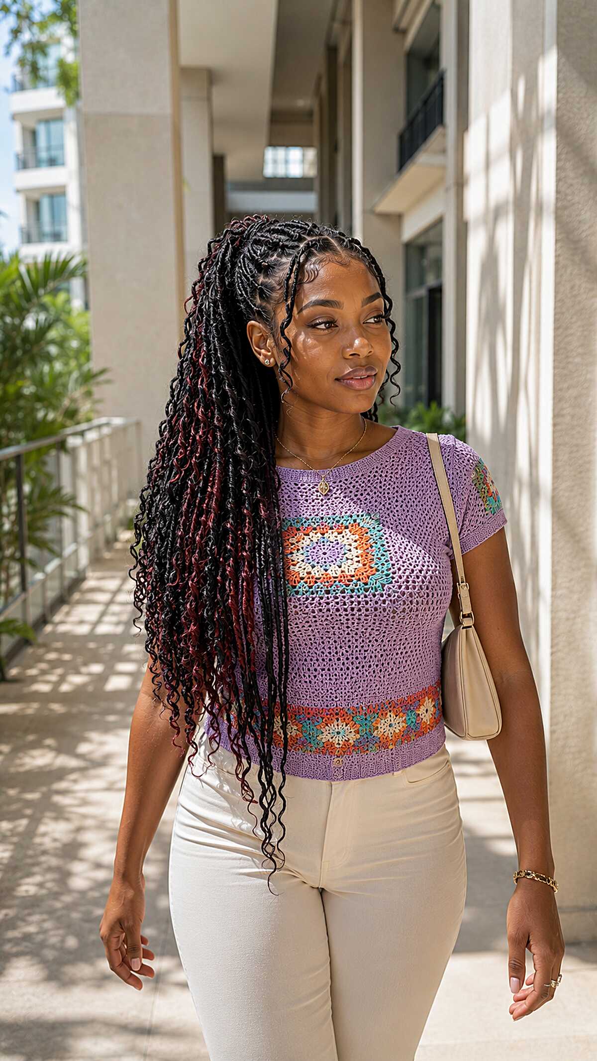 Cornrow High Ponytail with Curly Loc Ends