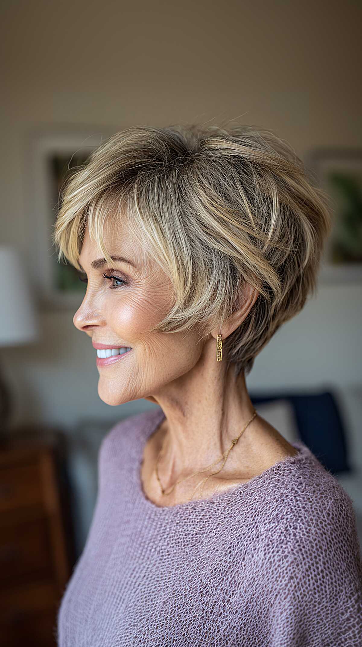 Dimensional blonde and brunette shaggy wedge cut