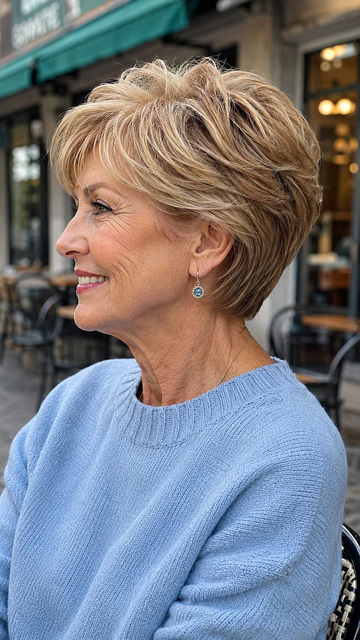 Dimensional dirty blonde wedge with feathered layers