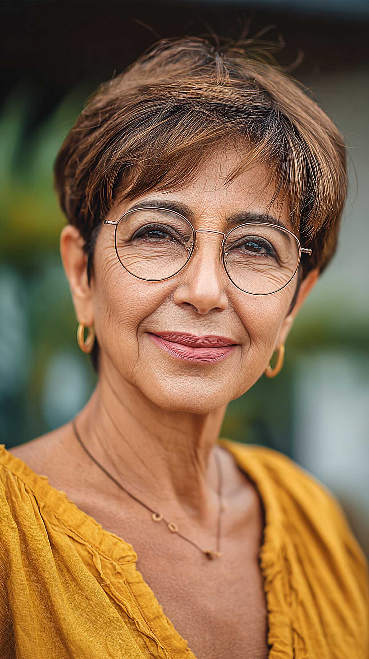 Short Feathered Pixie with Textured Bangs and Glasses