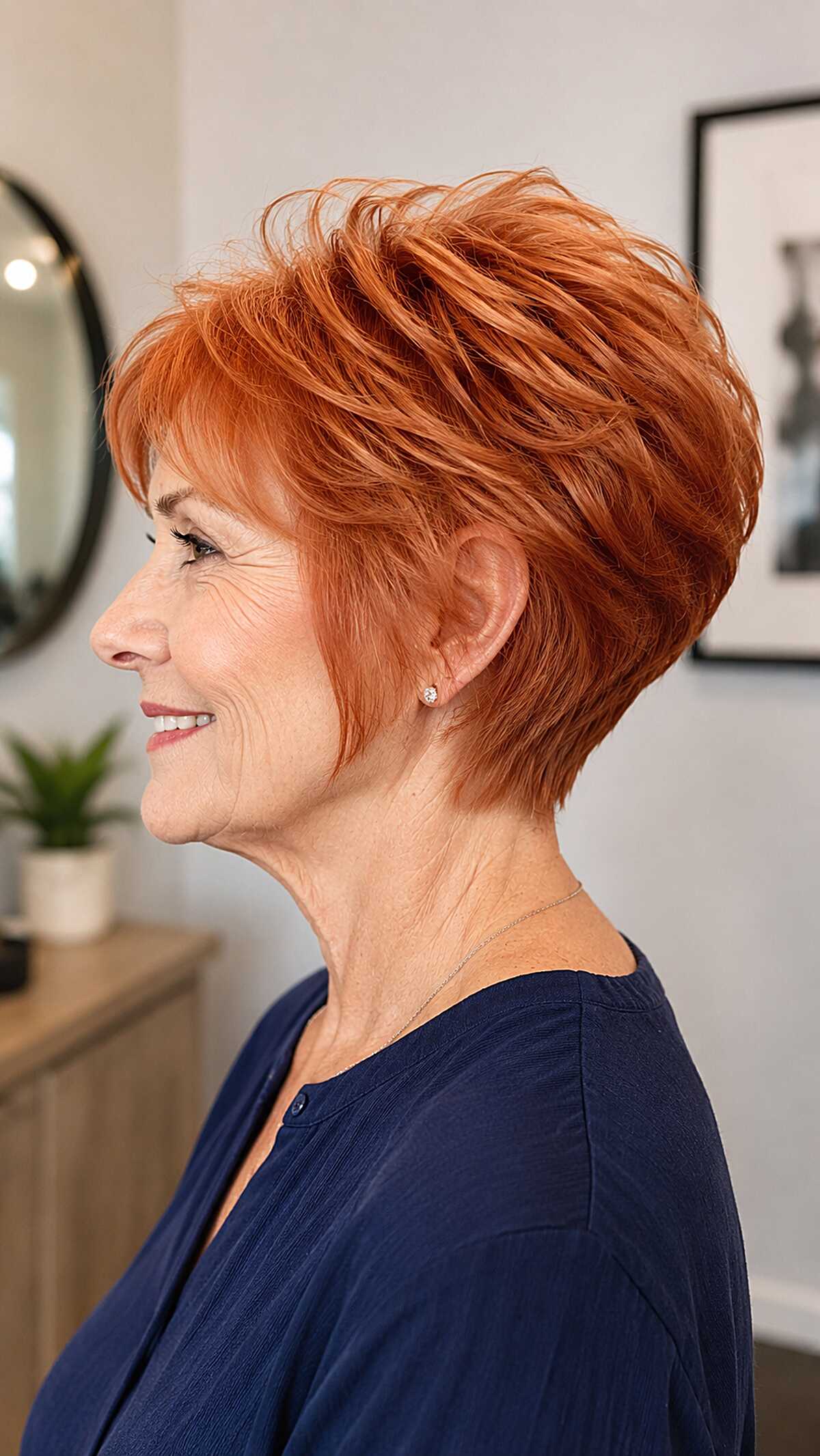 Fiery orange-red stacked wedge with tapered nape