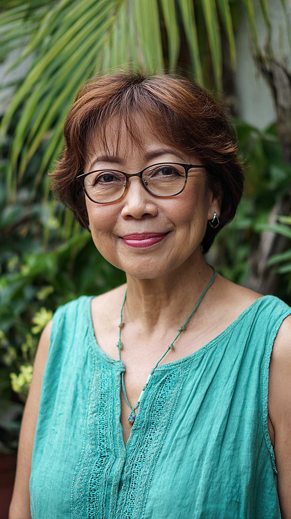 Short Layered Crop with Side Fringe and Dark Glasses