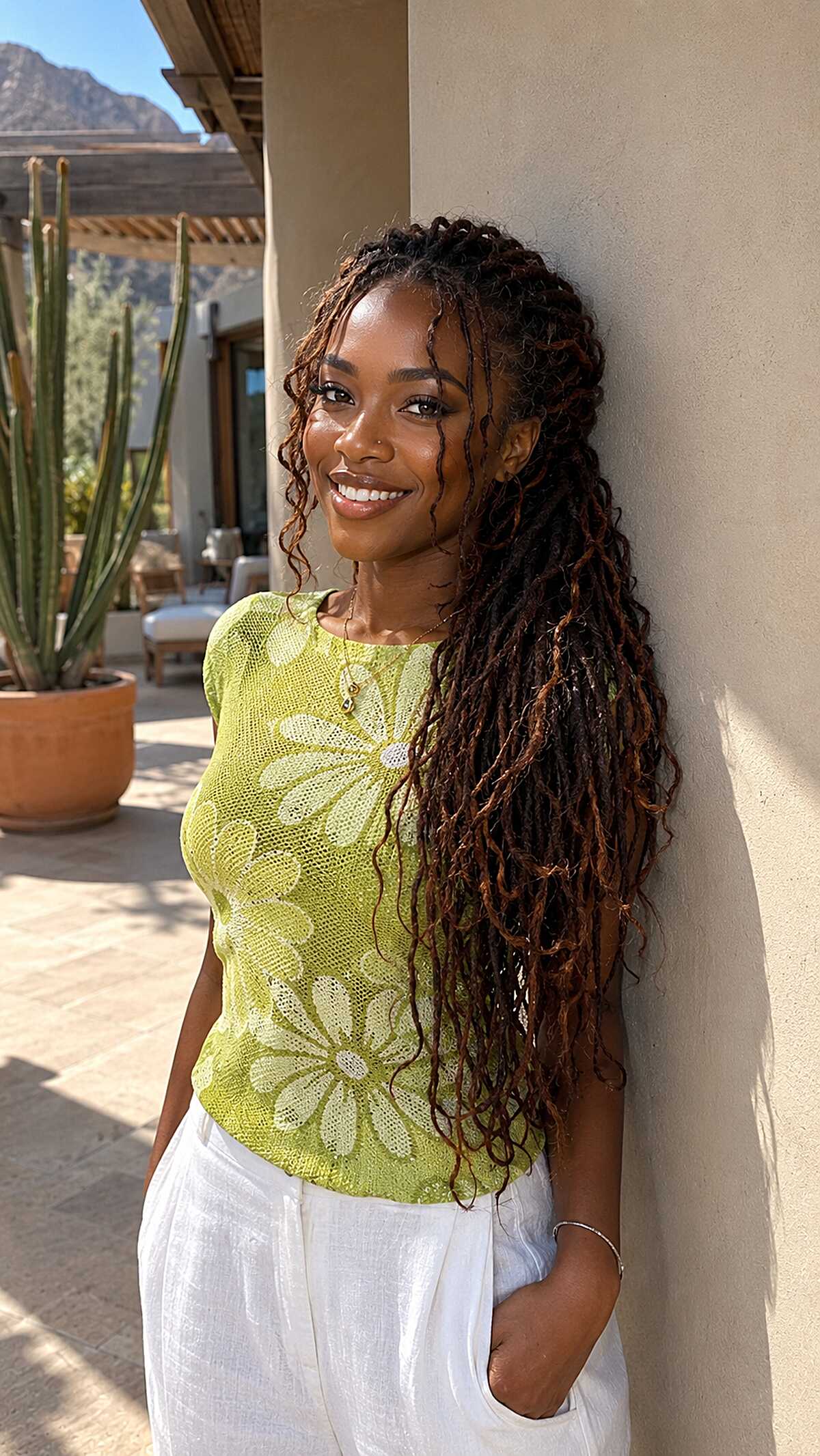 Long Ombré Locs Pulled Back with Loose Ends