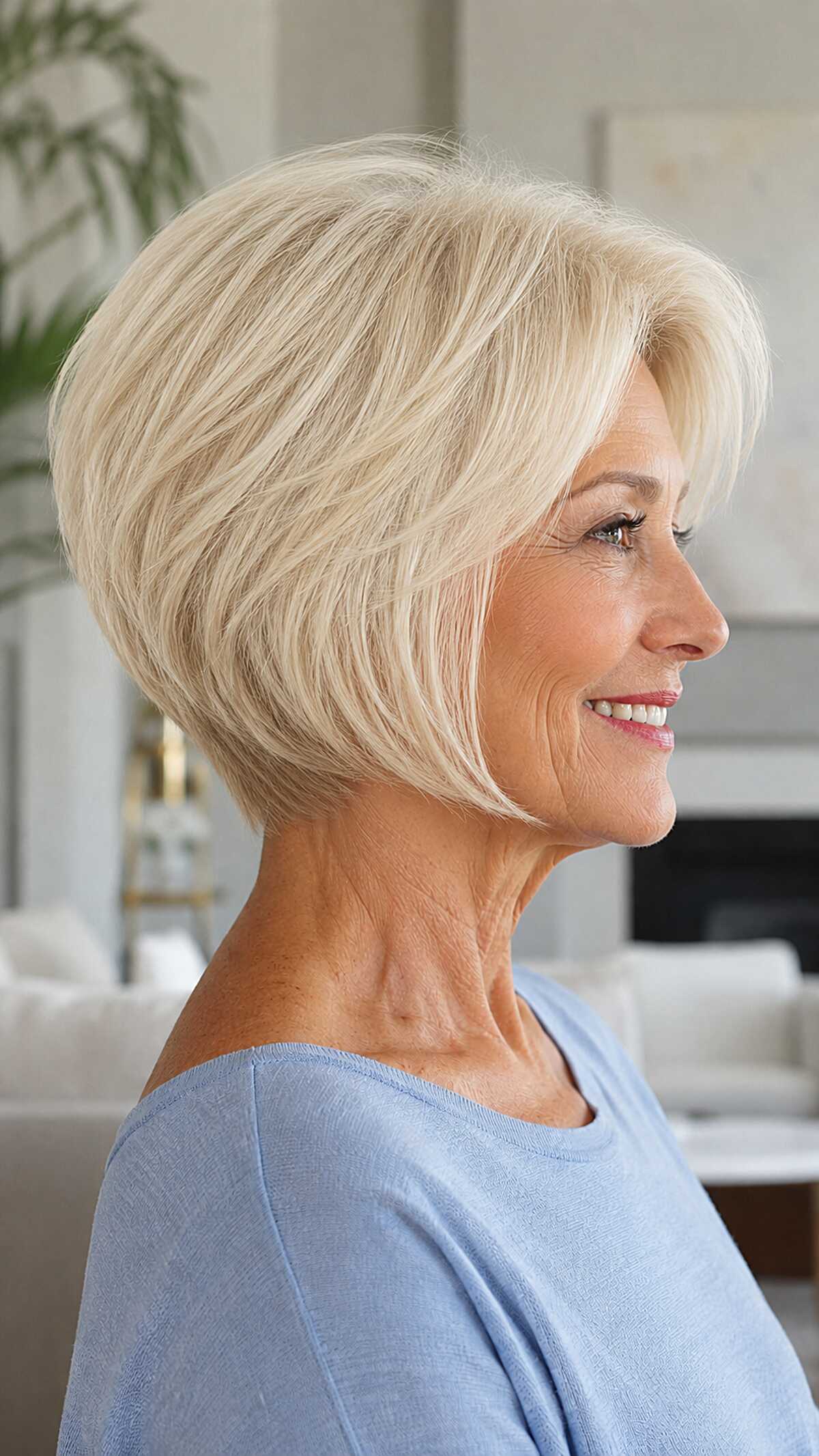Platinum blonde graduated wedge bob with volume