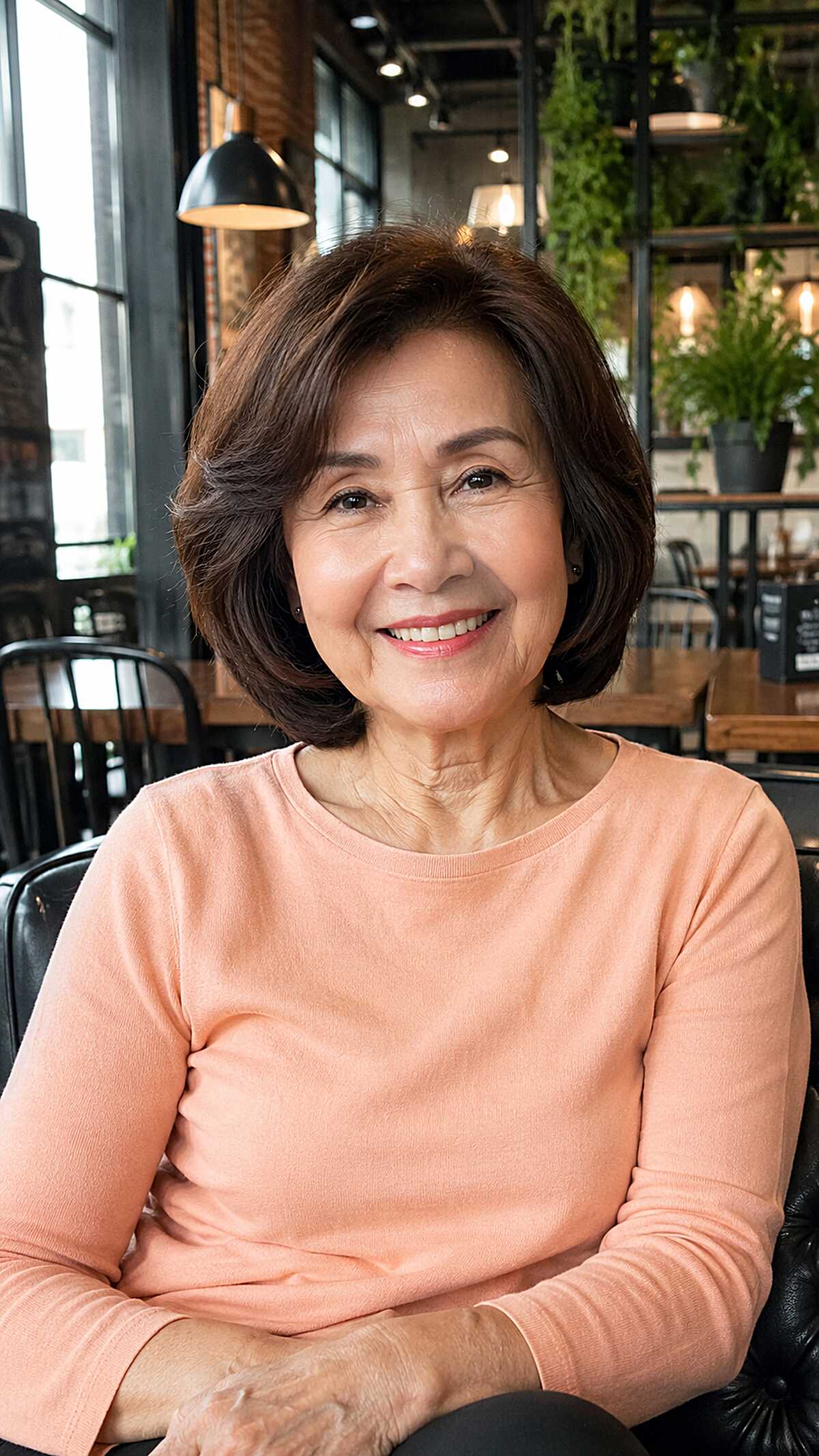 Polished Dark Brown Chin Bob with Turned-Under Ends