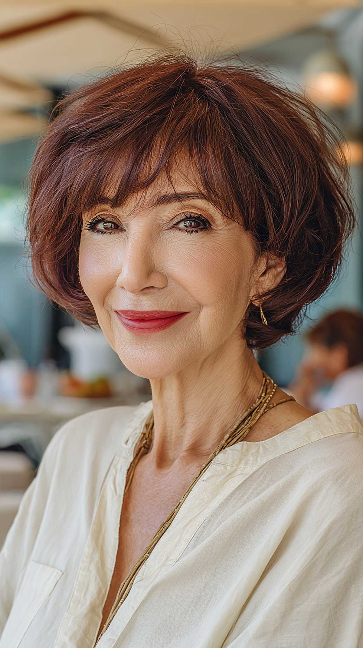 Rich Burgundy Layered Bob with Crown Volume