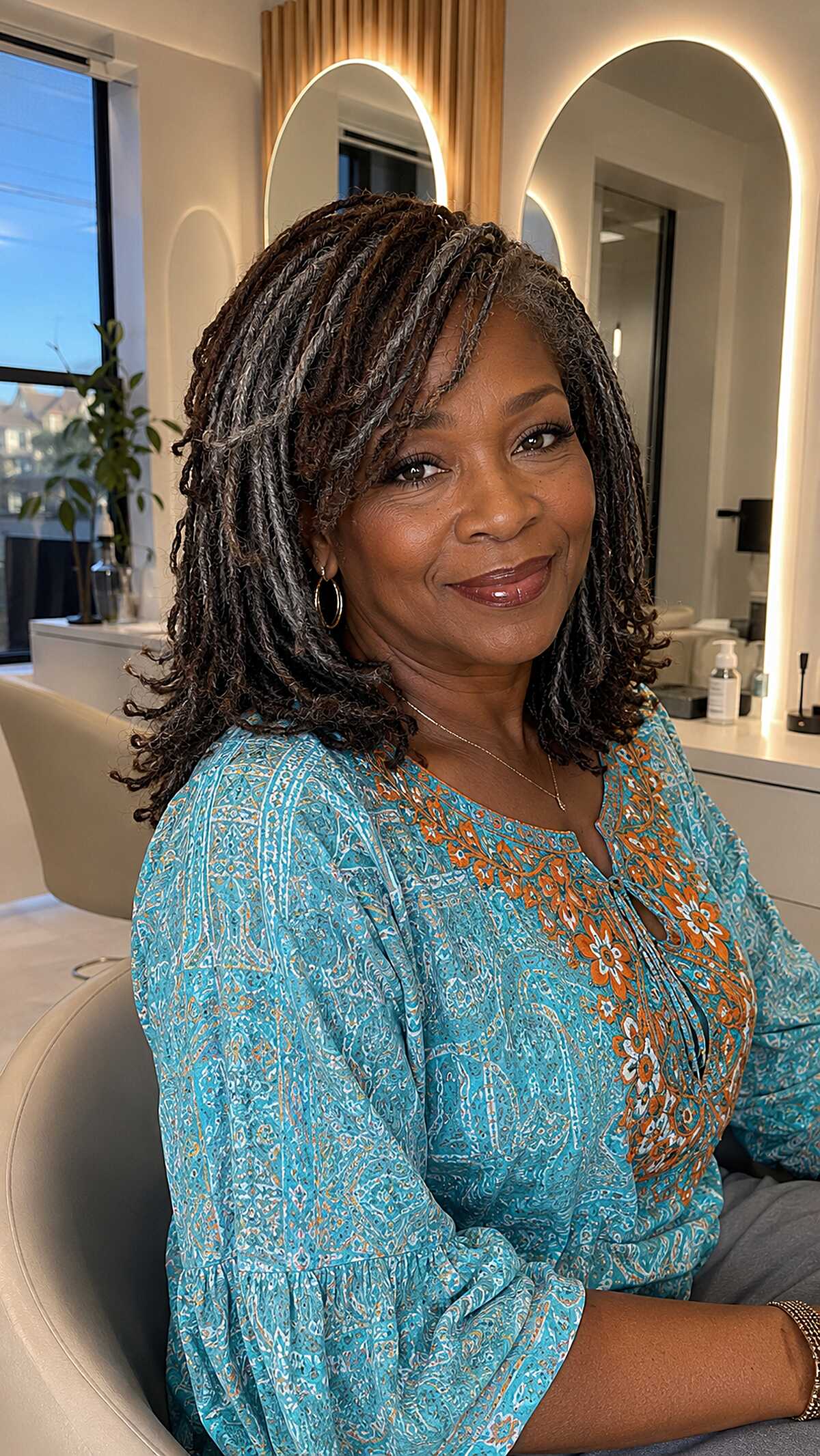 Shoulder-Length Locs with Salt-and-Pepper Color