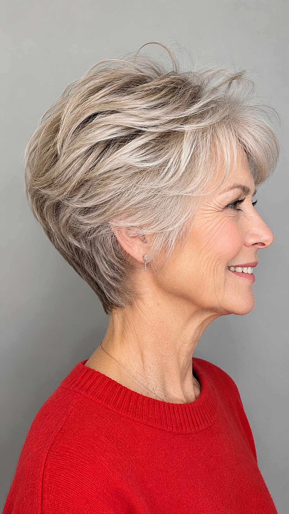 Silver-ash feathered wedge with natural grey tones