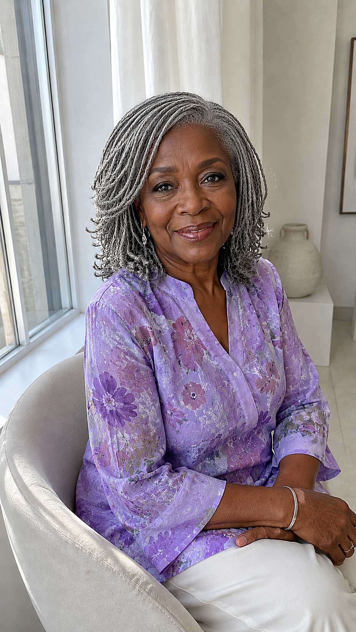 Silver Locs in a Soft Shoulder-Length Bob