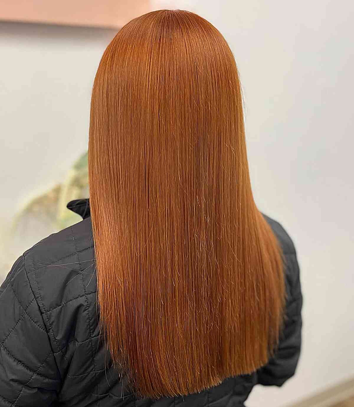 Sleek Long Copper Hair with Subtle Shine