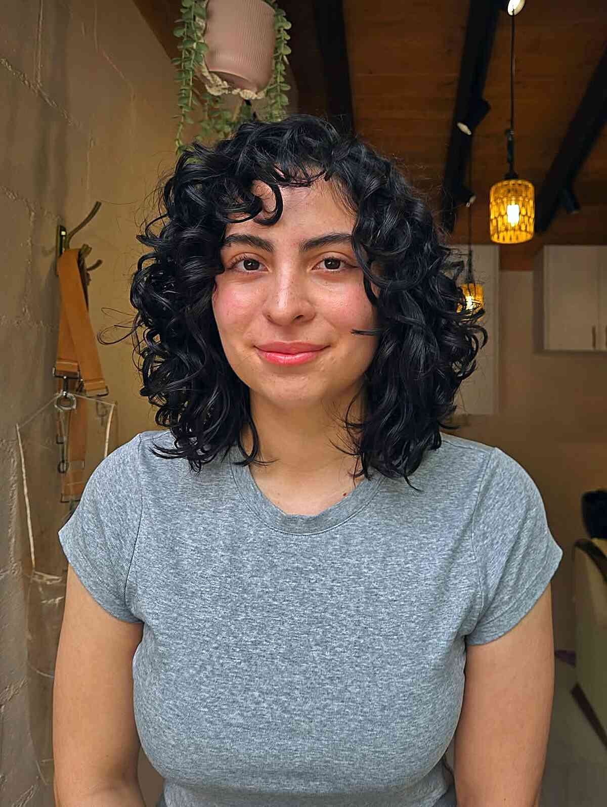 Textured Curly Bob with Face-Framing Layers