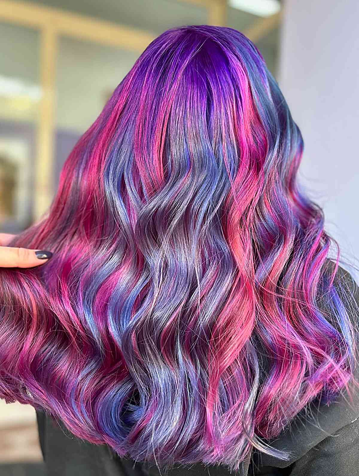 Vibrant Galaxy Hair with Cascading Waves