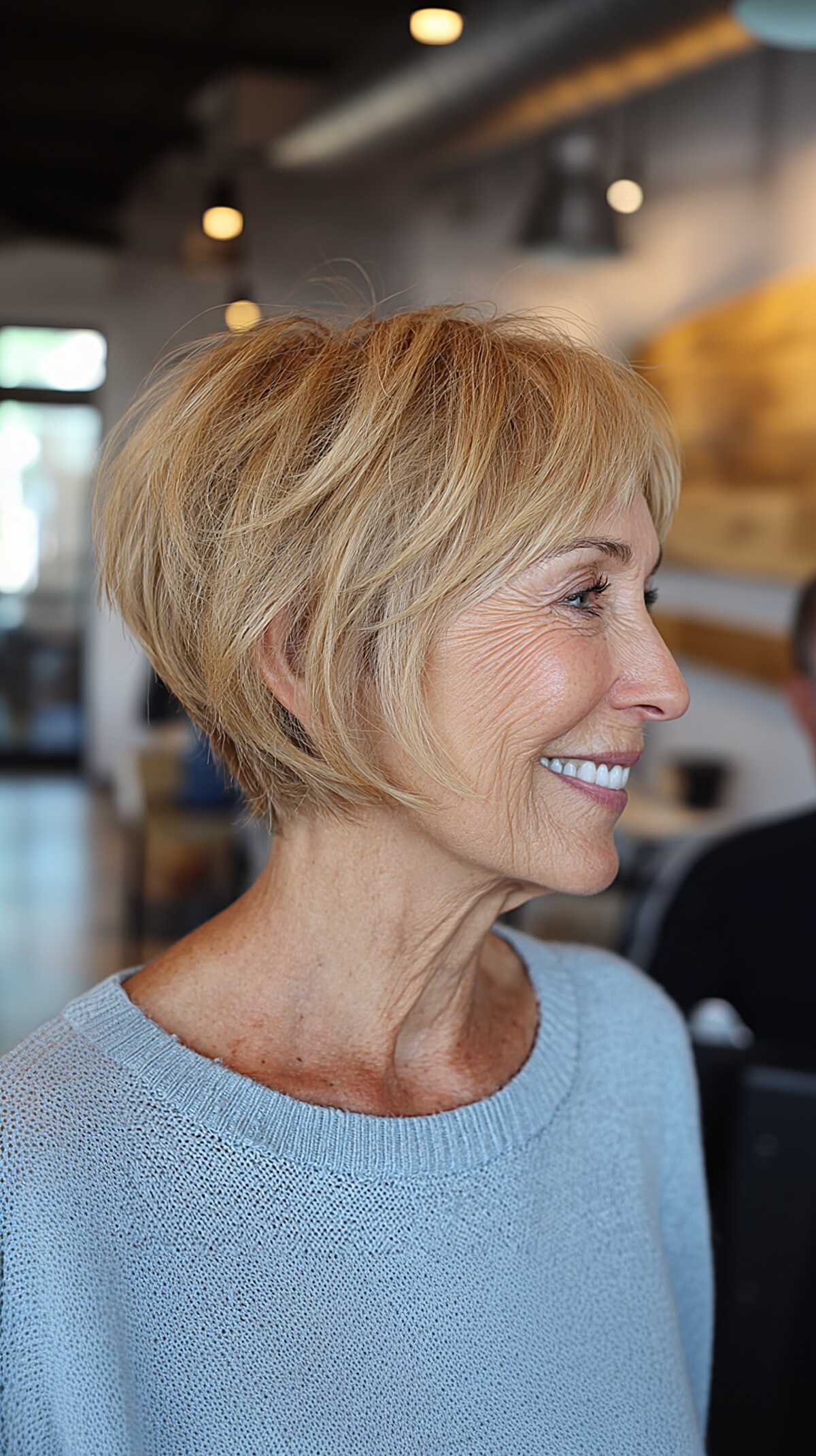Warm blonde piecey wedge with long side fringe