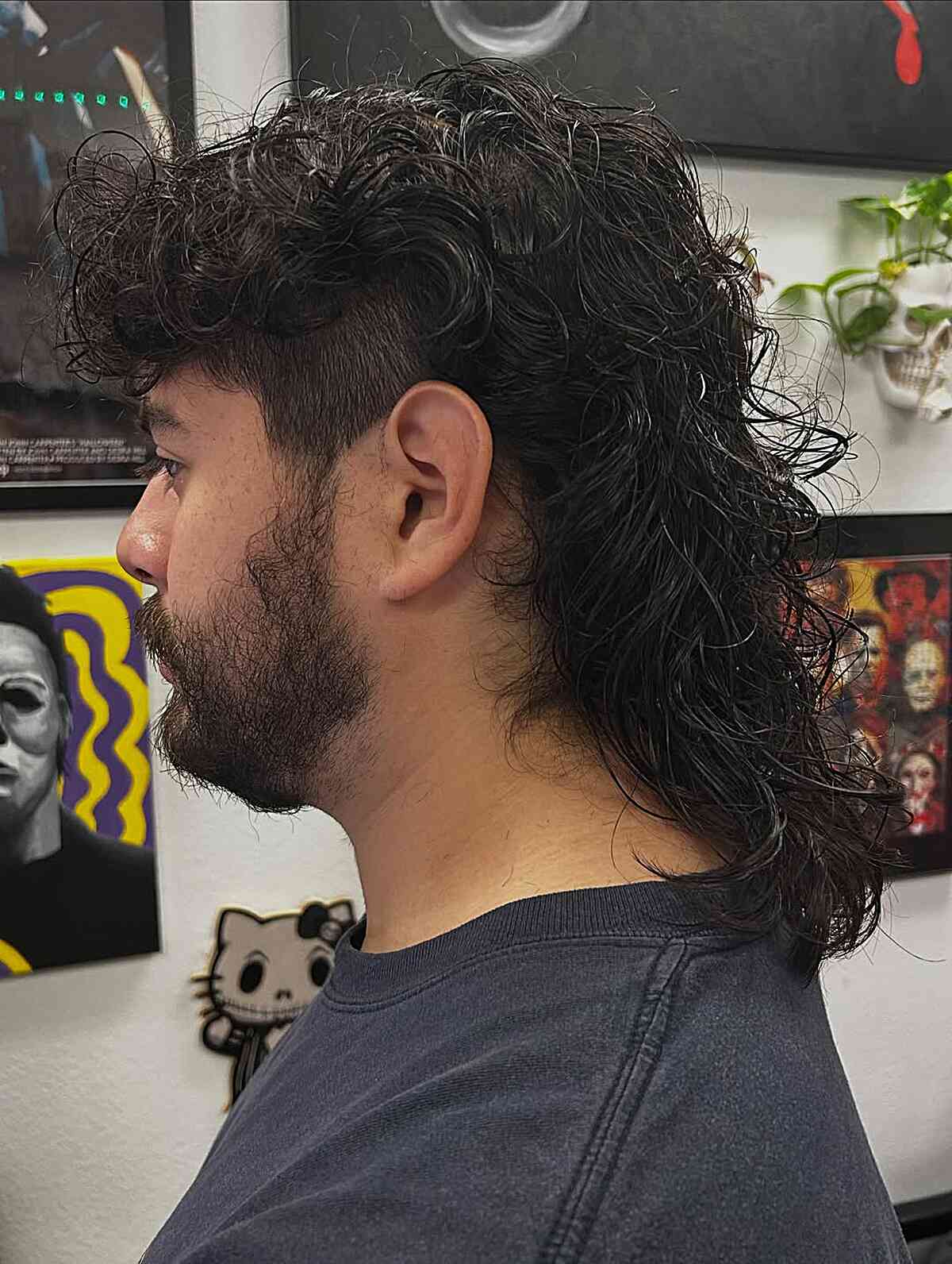 Textured Curly Mullet with Tapered Sides
