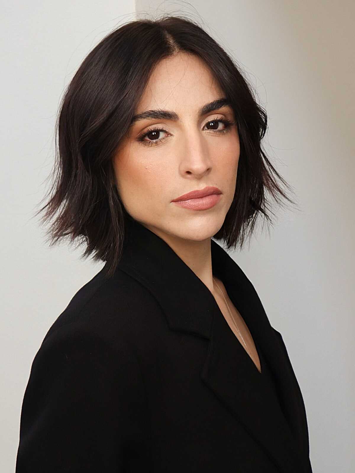 Dark espresso chin-length bob with soft movement