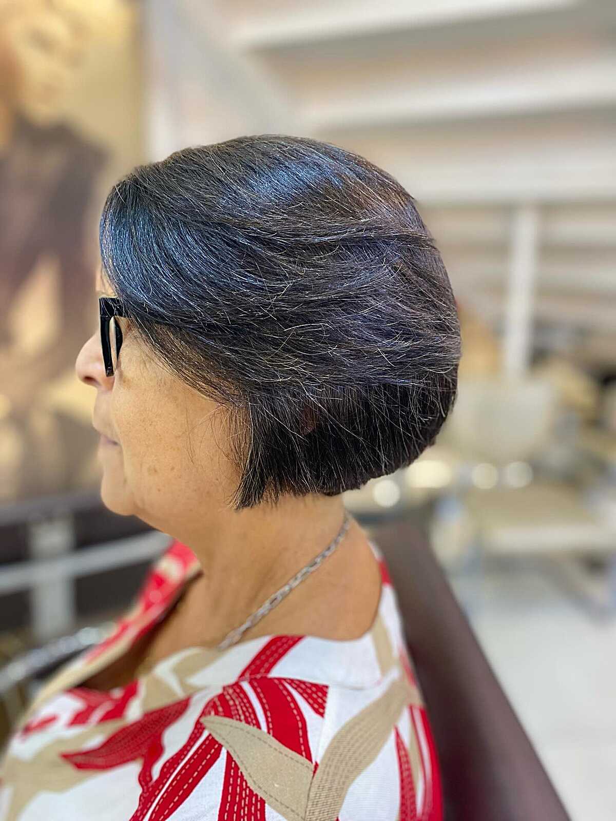 Natural salt and pepper tucked chin-length bob