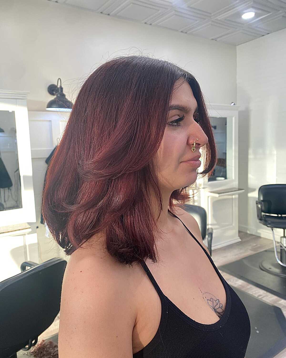 Cherry burgundy medium layers with voluminous blowout