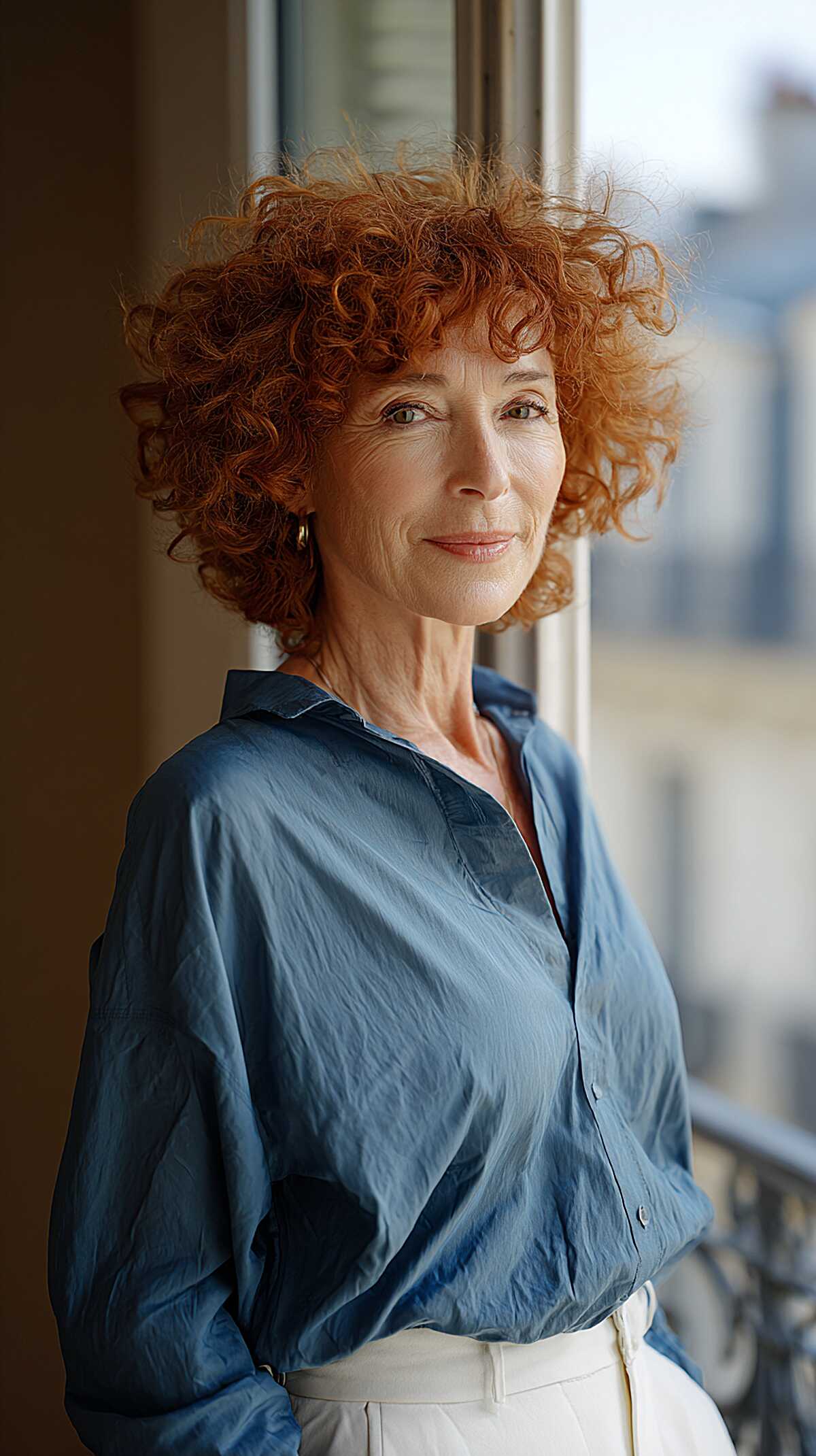 Copper curly shag with volume and short layered shape