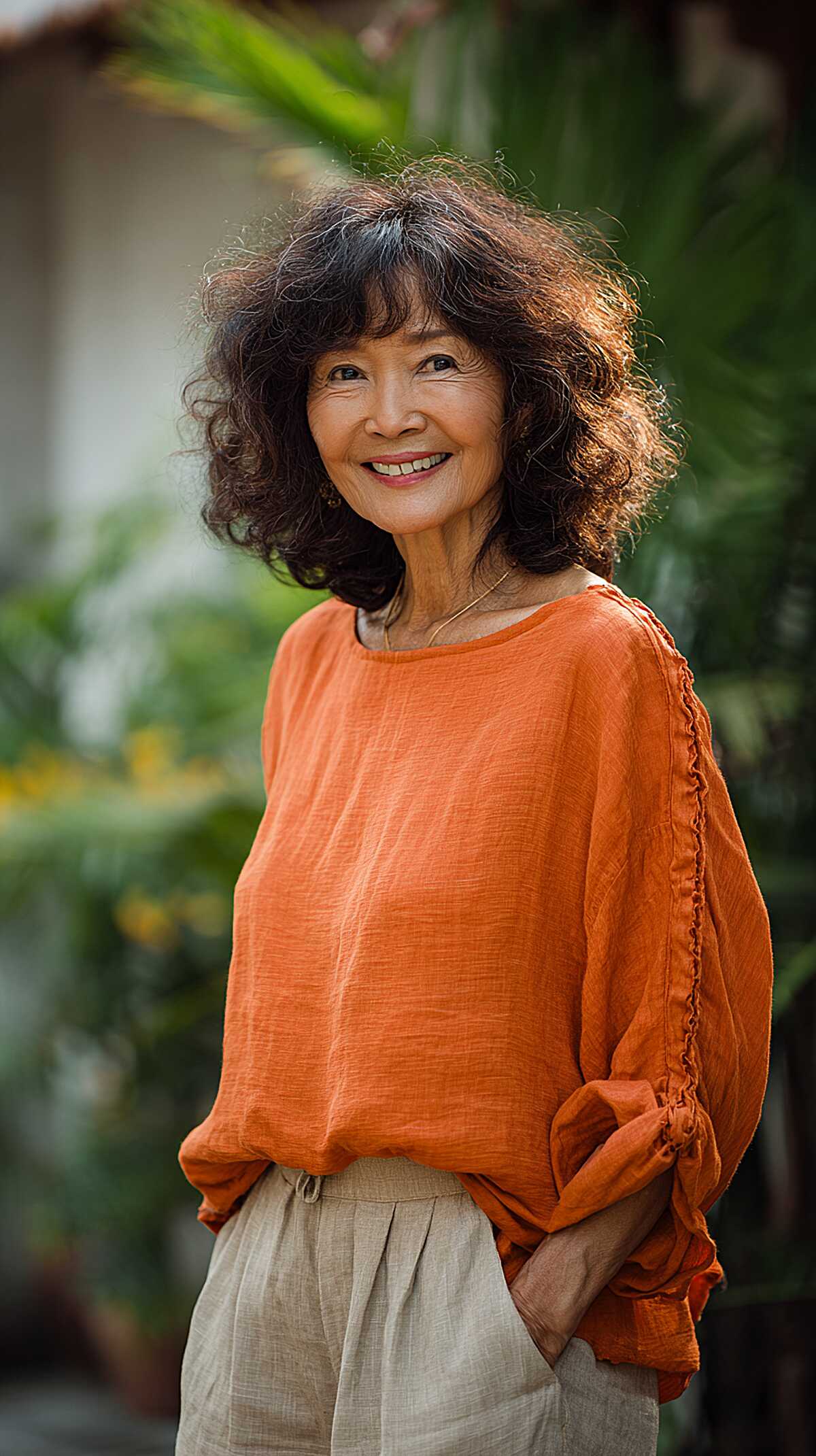 Dark brown wavy shag with soft curtain fringe