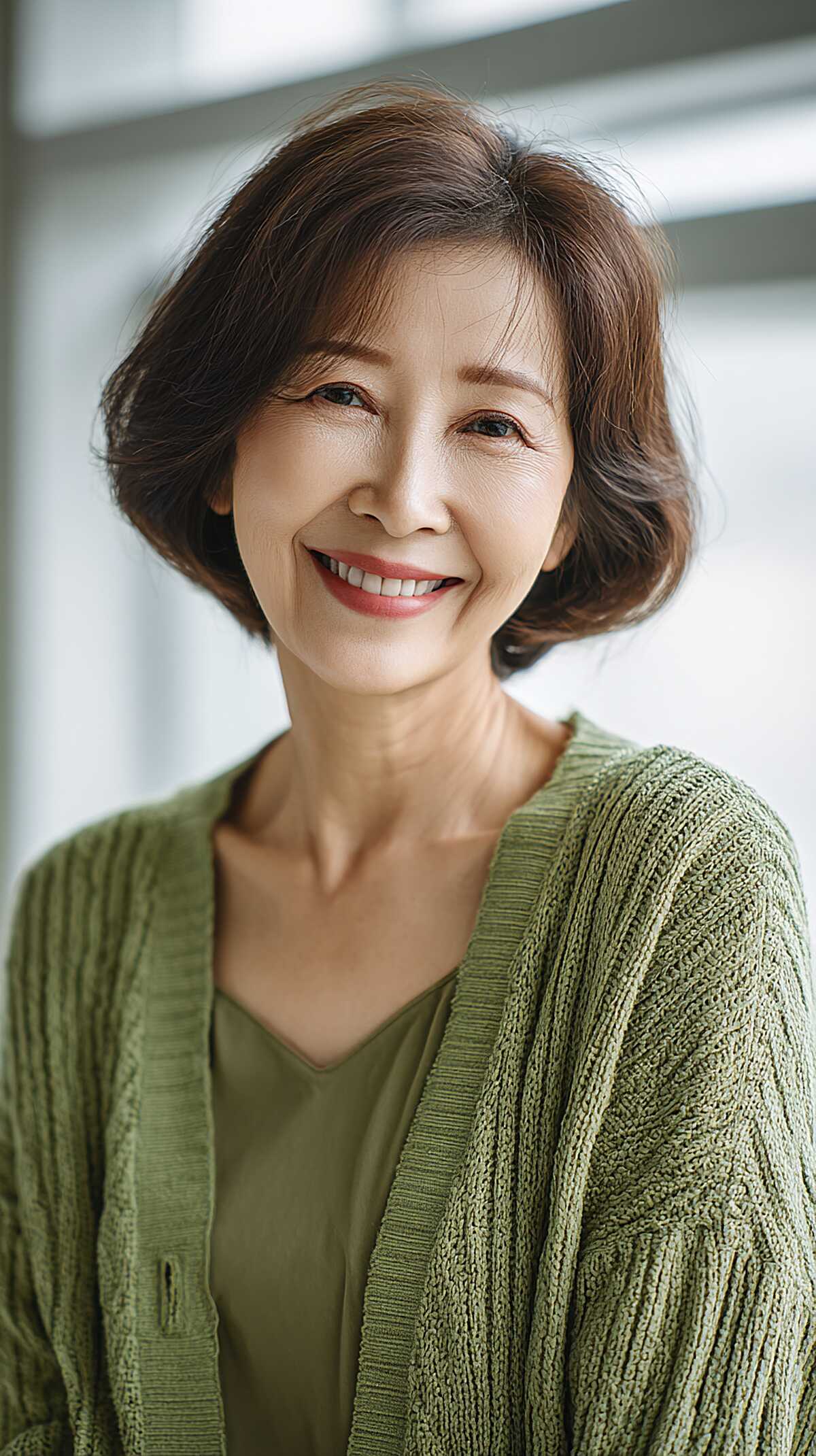 Effortless dark brunette bob with side-swept volume
